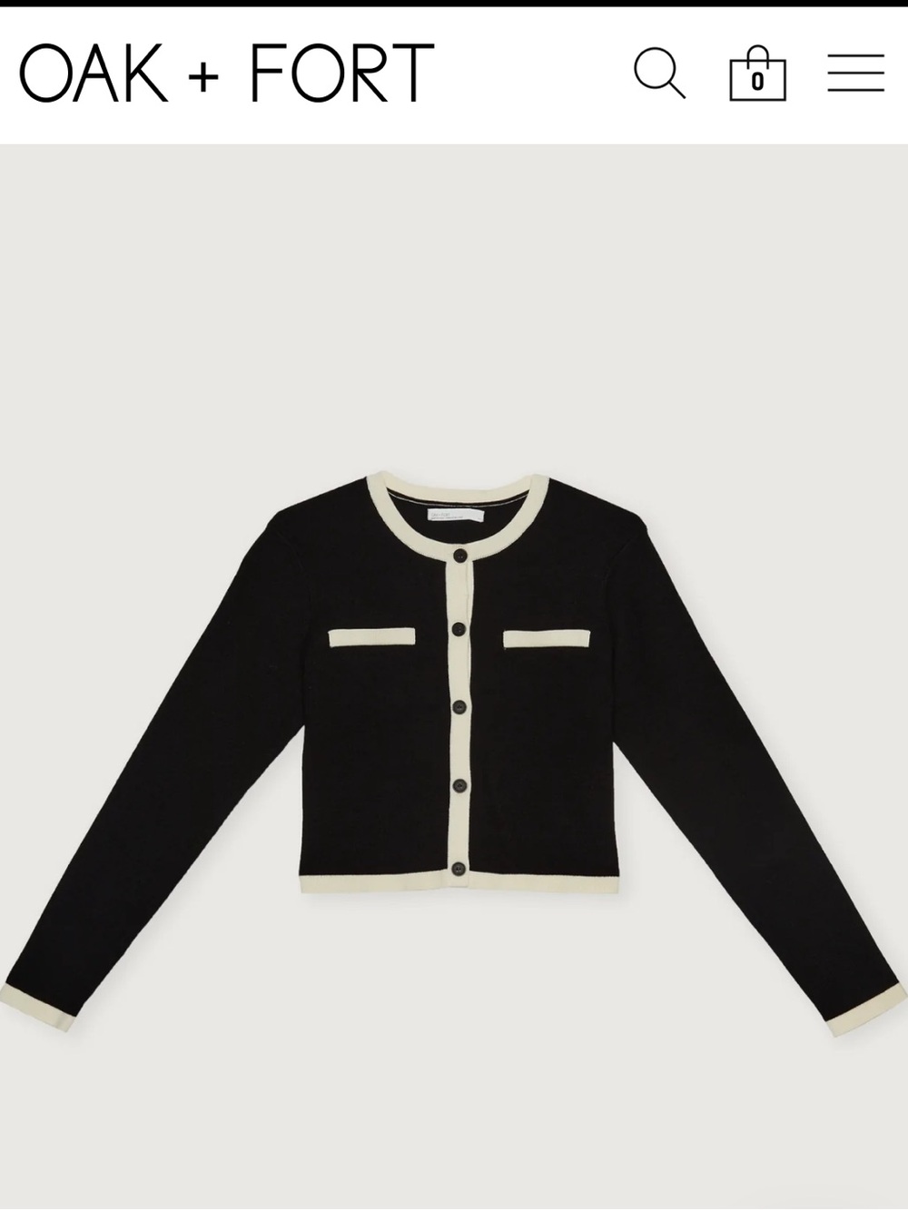 Oak and fort CROPPED CONTRAST TRIM CARDIGAN